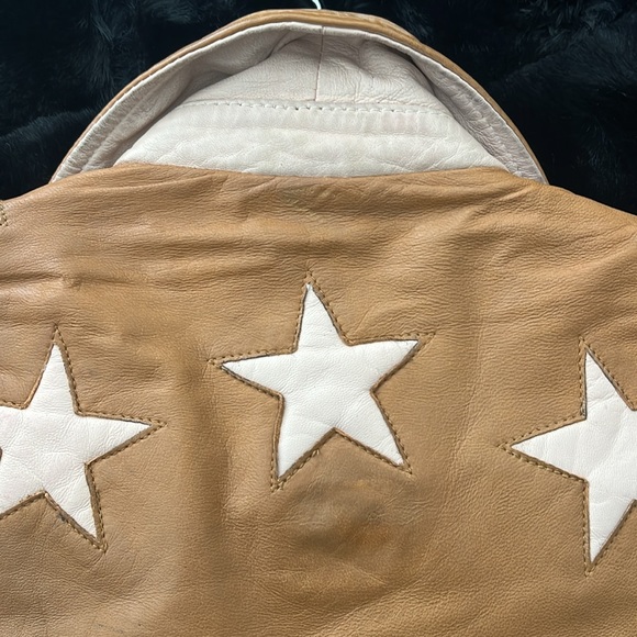 NWOT MARITIUS CHRISTY STAR MOTO LEATHER JACKET IN CARAMEL AND TAN BLUSH - Picture 4 of 15